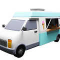 Blue and White Ice Cream Utility Vehicle with Open Window Selling Tasty Ice Cream Cones