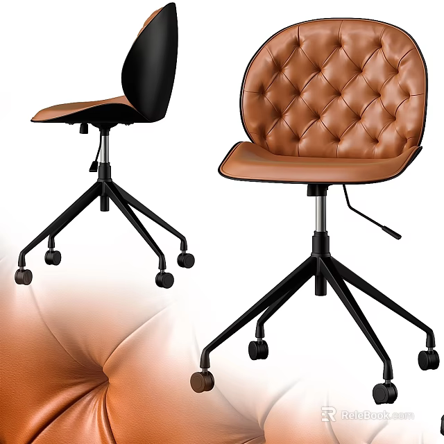 Modern Office Chairs With Black And Brown Leather Diamond Tufted Design And Wheels 3d model 