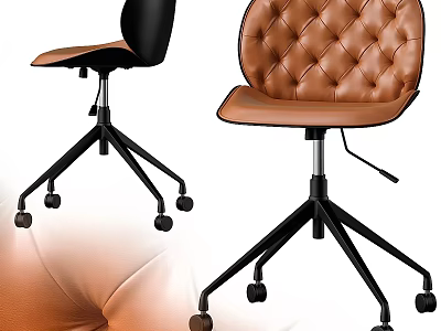 Modern Office Chairs With Black And Brown Leather Diamond Tufted Design And Wheels 3d model