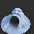 White Stone Game Movie Character Head With Open Mouth Fierce Expression And Circular Base