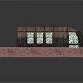 Wooden Arch Roof Building With Red Brick Walls And Stained Glass Arched Windows