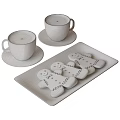 Festive Gingerbread Men Cookies And Latte On Red Snowflake Pattern Plates 3d model