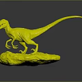 Realistic Green Dinosaur Model Standing on Rock Base with Open Mouth 3d model