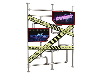 Decorative Ornament Set with Neon Cyber Fast Lane Signs Metal Frame and Caution Tape 3d model