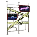 Decorative Ornament Set with Neon Cyber Fast Lane Signs Metal Frame and Caution Tape