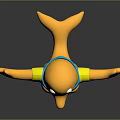 Friendly Yellow Cartoon Animal Character In Blue Shirt With Letter D And Open Arms