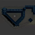 Medieval Castle Model With Blue Roofs Towers And Stone Walls Design