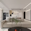 Modern Living and Dining Room Interior With Beige Sofa Round Coffee Table and City View