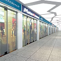 Commercial Street With Glass Storefronts Brand Signs And Modern Corridor Design