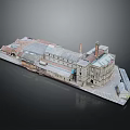 Detailed Architectural Model of Industrial Building Complex with Chimneys and Intricate Roof Design