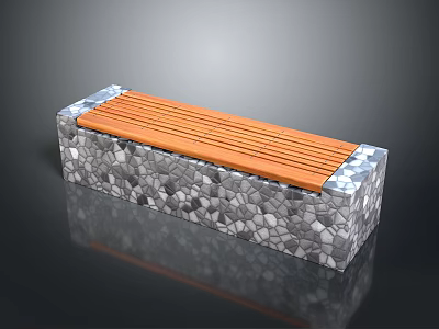 Modern Outdoor Bench With Wooden Slats And Pebble Texture Stone Base Design 3d model
