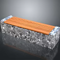 Modern Outdoor Bench With Wooden Slats And Pebble Texture Stone Base Design