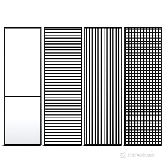 Room Dividers in Various Designs Featuring Blank Panels Vertical Stripes and Grid Patterns 3d model 