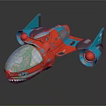 Red And Blue Cartoon Style Water Vehicle With Shark Mouth Design And Transparent Cockpit