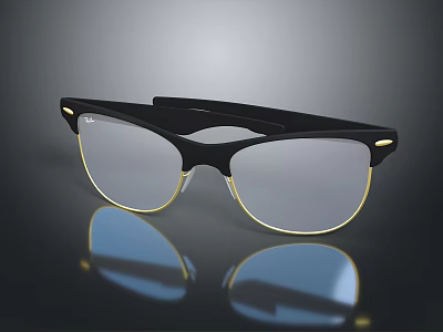 Modern Glasses Featuring Black And Gold Frame Clear Lenses And Reflection Effect 3d model