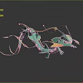 3D Rendered Green Dragon Creature With Blue Yellow Accents Chains And Ribbons
