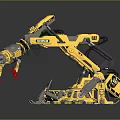 Yellow CAT Industrial Robot Arm With Red Claws And Mechanical Structure
