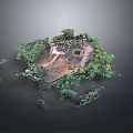 Miniature Landscape Model Design With Trees Stone Platform And Green Vegetation 3d model