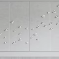 Modern Wall Decor on Gray Panels with Gold and White Bird Leaf Shapes