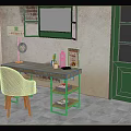 Vintage Study Desk And Chair With Table Lamp Books Mobile Phone And Poster Near Window