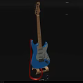 Vibrant Blue Gradient Electric Guitar with Red Accent Painted Art Design on Black Stand