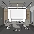 Modern Conference Room Interior With Long Meeting Table Office Chairs And Projection Screen