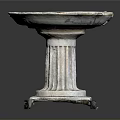 Carved Stone Fountain Basin With Classical Column Base And Vintage Design