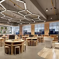 Bright Modern Kindergarten Space With Wooden Kids Tables Creative Lighting And Decorative Walls