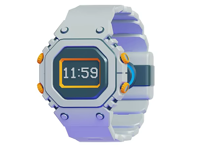 Modern Smart Watch With Square Dial Digital Display Silver Blue Strap And Orange Buttons 3d model