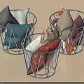 Colorful Decorative Pillows In Metal Storage Baskets With Geometric Design For Household Use