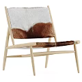Natural Wooden Frame Accent Chair Featuring White And Brown Fur Seat Design