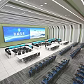 Modern Monitoring Control Room With Large Screen Control Consoles And Seats Layout