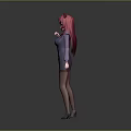 Game Movie Character with Red Cat Ears Long Red Hair Purple Dress and Black Stockings