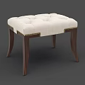 White Tufted Sofa Stool With Dark Wooden Curved Legs And Gold Nailhead Trim