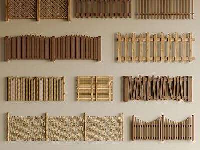 Various Decorative Wooden Bamboo Fences with Woven Slatted Design Styles 3d model