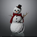 Snowman Decoration With White Body Black Top Hat Red Scarf And Stick Arms