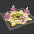 Mystical Glowing Rune Circle With Four White Crystal Towers And Golden Light Base