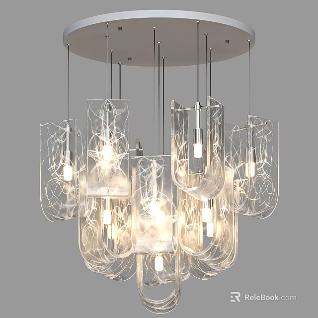 Modern Transparent Glass Chandelier With Multiple Artistic Shades And Bright Lighting 3d model 