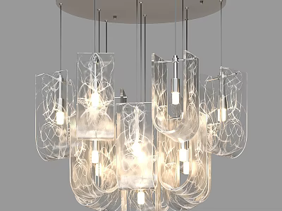 Modern Transparent Glass Chandelier With Multiple Artistic Shades And Bright Lighting 3d model