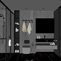 Modern Bathroom Interior Design With Glass Shower Partition Marble Floor And Vanity Mirror