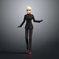 Blonde Haired Character In Black Suit With Red Shoes And Outstretched Hands On Gray Background