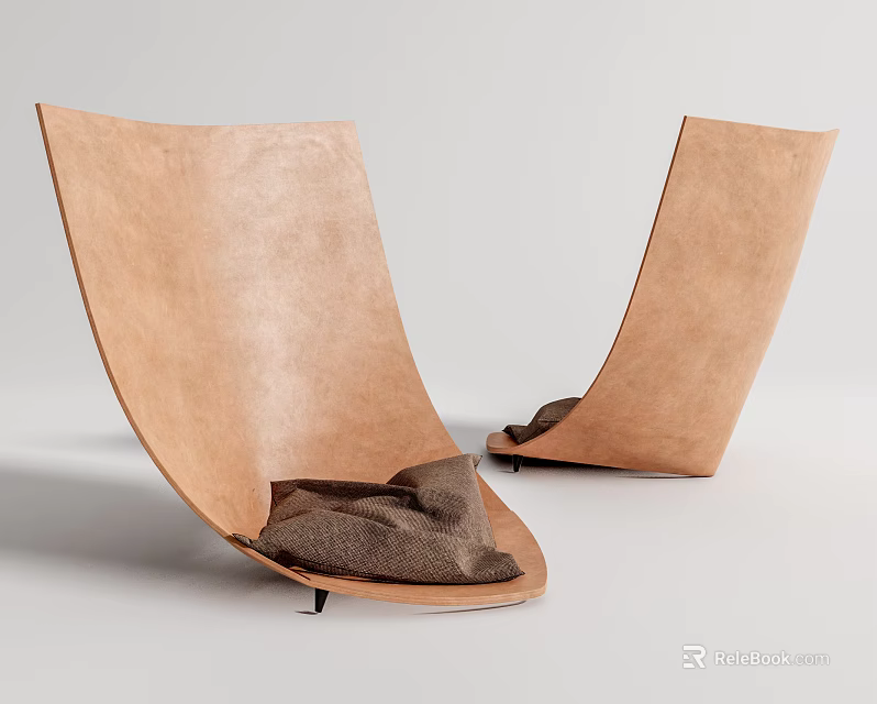 Modern Brown Leather Leisure Chairs with Curved Design and Soft Cushion in White 3d model 