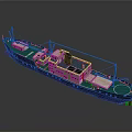 Detailed 3D Model of Cargo Ship With Black Green Hull Red Bottom and Deck Cabin
