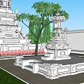 Ancient Pagoda Architecture With Intricate Carvings Stone Steps And Garden Trees
