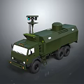Army Green Military Truck Featuring Roof Mounted Surveillance System And Six Wheels