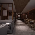 Modern Restaurant Interior With Wooden Decor Seating Area And Pendant Lights