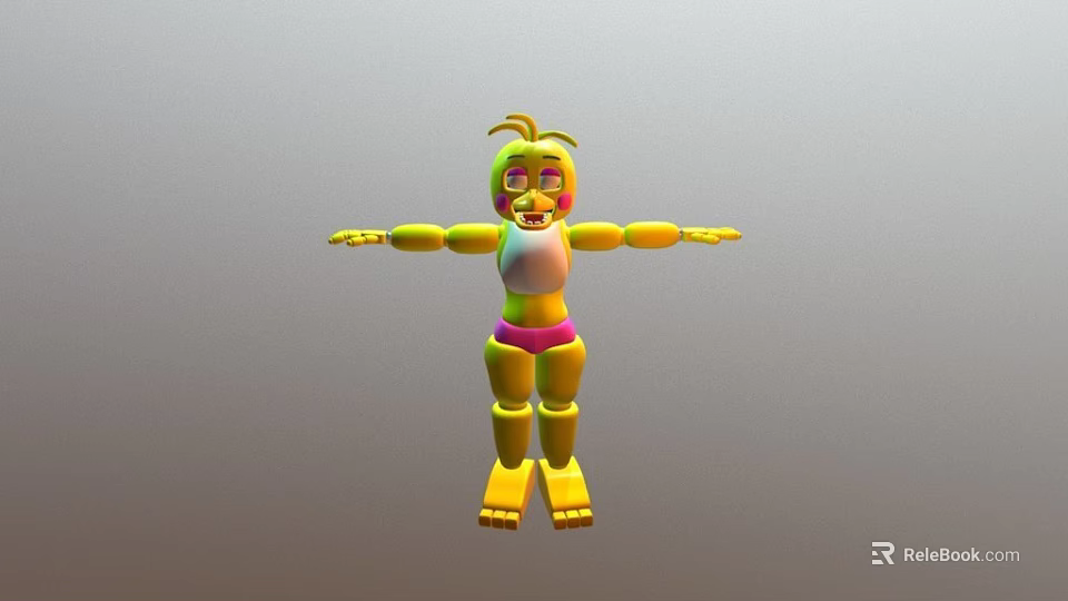 Colorful 3D Cartoon Character With Green Eyes Pink Outfit And Outstretched Arms 3d model 