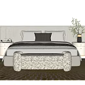 Modern Double Bed Interior With Upholstered Headboard Nightstands Pillows And Decorative Bench