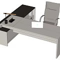 Modern Office Desk With White And Black Top Design Laptop Desk Lamp And Gray Chair