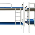 Sturdy White Metal Bunk Beds With Blue Mattress And Ladder For Bedroom